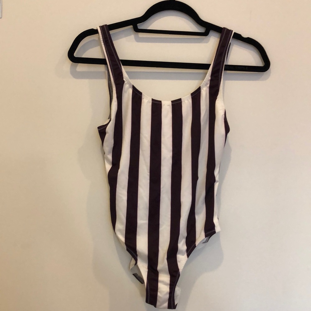 Solid and striped bathing suit